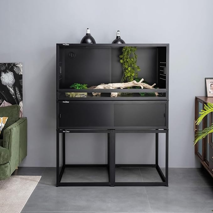 Reptile Enclosure Stand Bundle: Elevate Your Habitat - Includes Stand and Extra Enclosure for a Complete Elevated Setup 44 inches Width(Black)