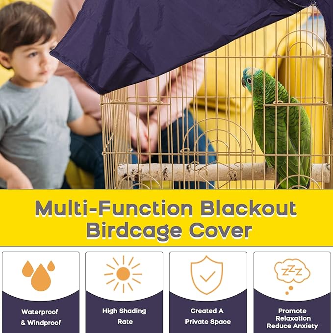 QBLEEV Birdcage Cover, Breathable Night Cover for Bird Cages, Parrot Cage Cover Shade Pet Universal Blackout Windproof Light-Proof Sleep Reduces Distractions Night Accessories Cloth Without Cage