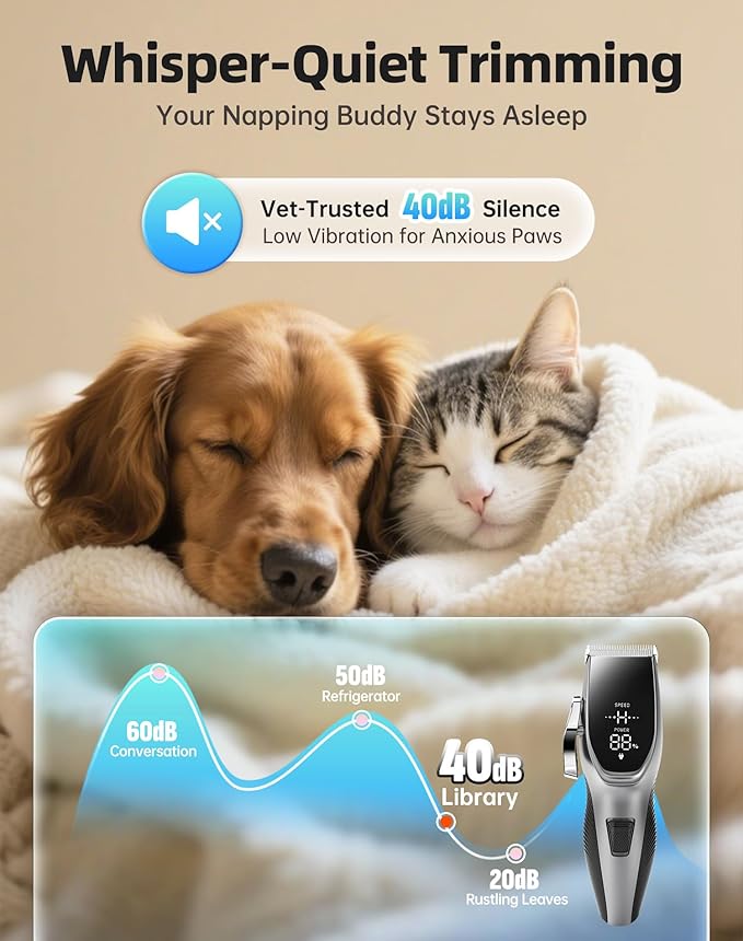 Dog Grooming Kit Low Noise，Cordless 4 in 1 Dog Clippers for Grooming Rechargeable Pet Cat Trimmer with 2 Speed,6 Guards,Scissors,Comb for Small Medium Large Pets Dogs Cats Thick Hair Cutting (Pewter)