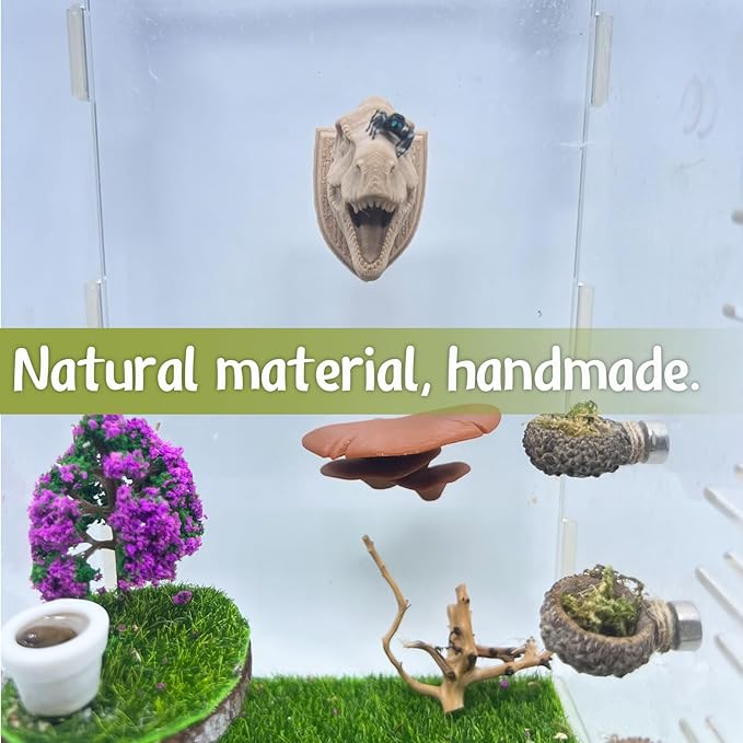 Jumping Spider Hide,3D Printed Dinosaur Head - A Fun Habitat for Jumping Spiders, Small Reptiles, and Small Pets, Suitable for Home Decor with Animal Enclosures (Wood Color)