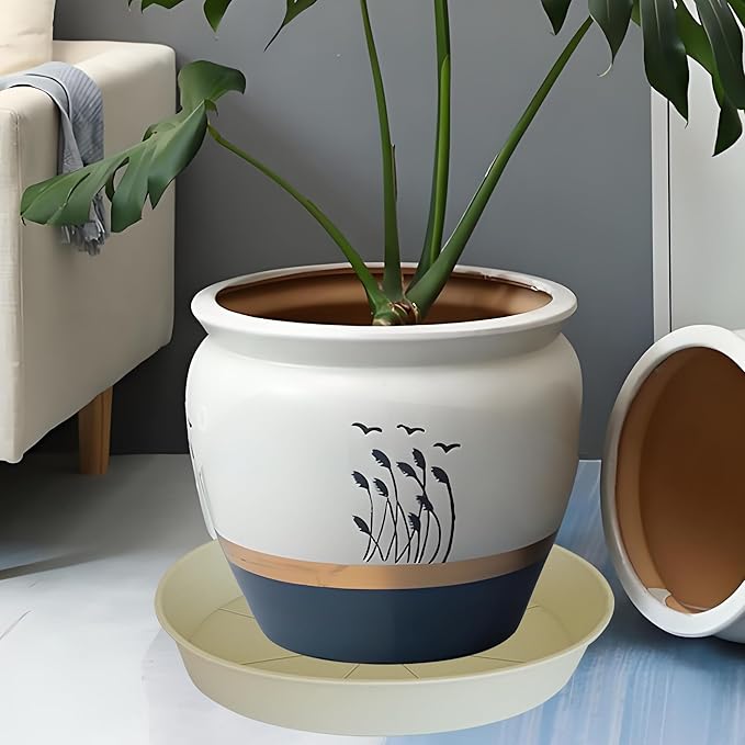 2 Pack of 20 21 inch Plant Saucer Round, Deep Plant Saucers for Pots, Heavy Duty Plastic Plant Drip Tray for Indoors Outdoor, Bird Bath Bowls, Plant Trays for Planter 19-22" (21 inch, Beige)