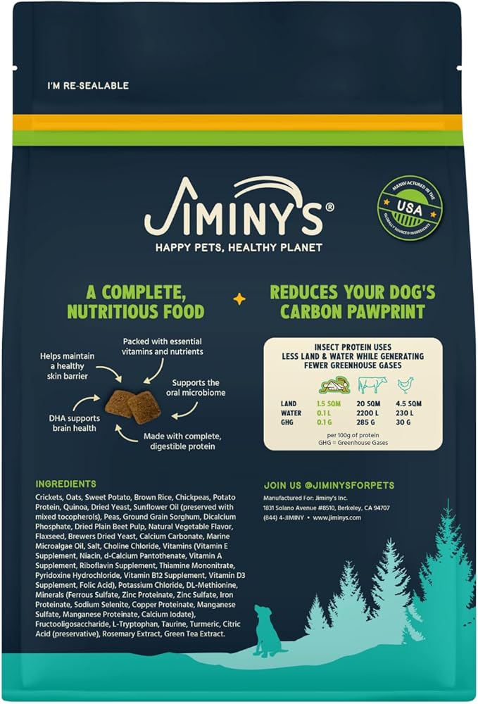 Jiminy's Cravin’ Cricket Dry Dog Food, Sensitive Stomach, Improved Gut Health, Probiotic & Prebiotic, Hypoallergenic, Lower Carbon Footprint, Made in USA, 3.5lb Bag (Pack of 1)