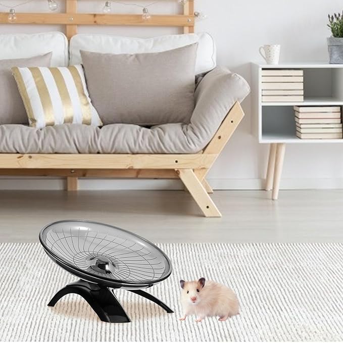 POPETPOP Hamster Exercise Wheel Super Silent: Hamster Flying Saucer Silent Hamster Wheel Guinea Pig Run Wheel for Hamsters Gerbils Mice Hedgehogs (Black)