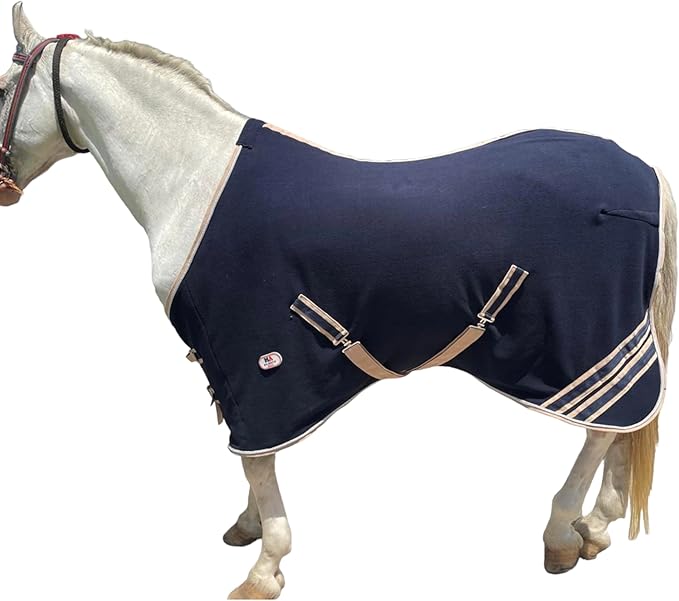 Majestic Ally Anti Pill Fleece Horse Blanket/Sheet with Silver Braided Rope (Navy, 82)
