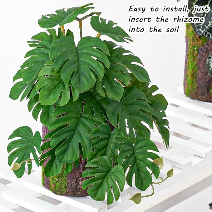 Artificial Reptile Plants for Terrarium, Amphibian Habitat Decor Artificial Hanging Plants (Turtle Leaf)
