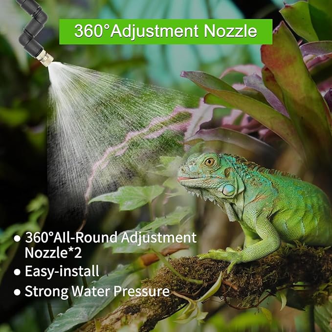 Reptile Mister System, Reptile Humidifier for Terrariums, auto Mister with 2 Spray Nozzles for Reptiles，Snakes,Frogs,Plants