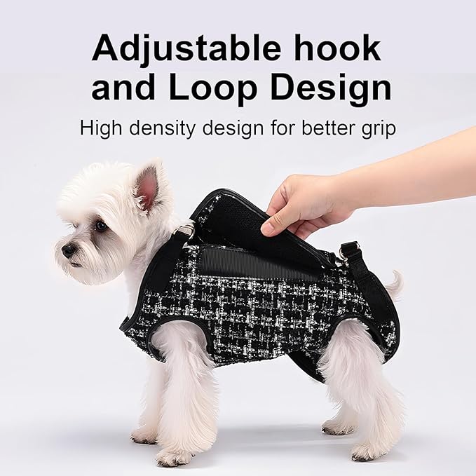 Dog Lift Harness Dog Carrier Dog VES Harness Adjustable Dog Leash with Small Puppy Treat Bag（Black,S）