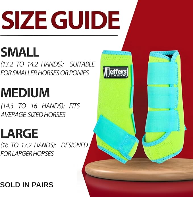 Jeffers Expression Neon Protective Horse Boots, 1 Pair, Lime & Turquoise – Breathable Neoprene, Secure Strap Closures, Durable Protection for Front & Hind Legs, Training & Riding Use - Medium