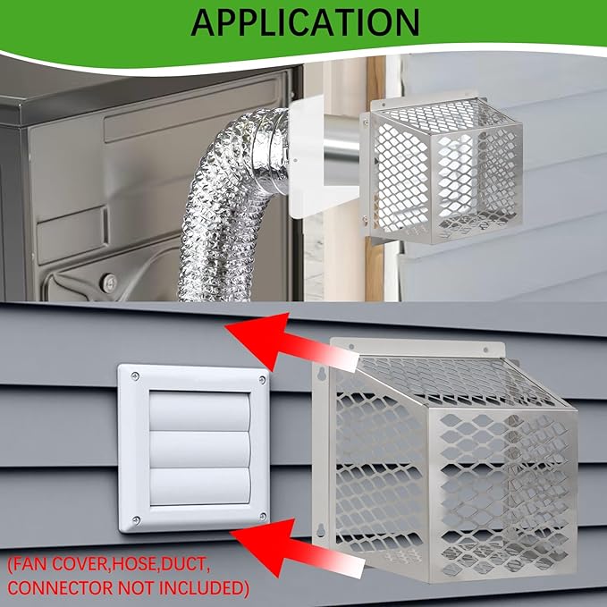 Dryer Vent Bird Guard,Dryer Vent Cover Guard for Most 5" to 6" Bathroom Exhaust Fan Ventilation Cover,8.5"Lx8.5"Wx6"H Stainless Steel Ventilation Bird Cage for Exhaust Fan Cover,2PCS