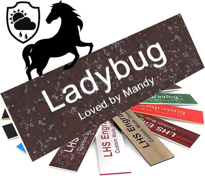 Personalized Horse Stall Name Plates, 2x12 Horse Stall Signs with Adhesive, All Weather UV Protected, Cranberry Marble Pattern Plastic White Letters - Made in USA - S5