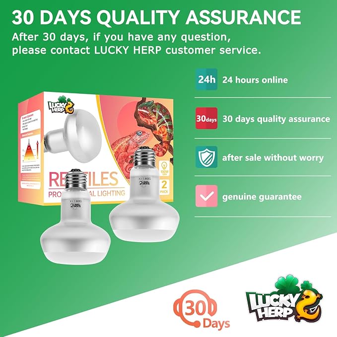 LUCKY HERP Intense Heat Lamp Bulbs for Reptiles 100W 2 Pack, UVA Daylight Reptile Heat Lamp, Reptile Basking Heat Light Bulb for Amphibian, Tortoise, Bearded Dragon, Lizard, Turtle, Snake Heating Use