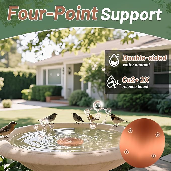4Pcs Pure Copper Bird Bath Purification Disk,0.6mm thick,4''Reinforced Copper Purification Cleaner with Four-Point Support,All-Season Safe Clean Water Solution,Universal Fit for Outdoor Birdbath&Bowl