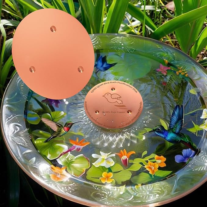 Bird Bath Copper Disk, Copper Bird Bath Purification Disk, Pure Copper Cleaning Disk with Triple-Point Support for Physical Safe Clean Water All-Season, Universal Fit for Outdoor Bird Baths & Bowls