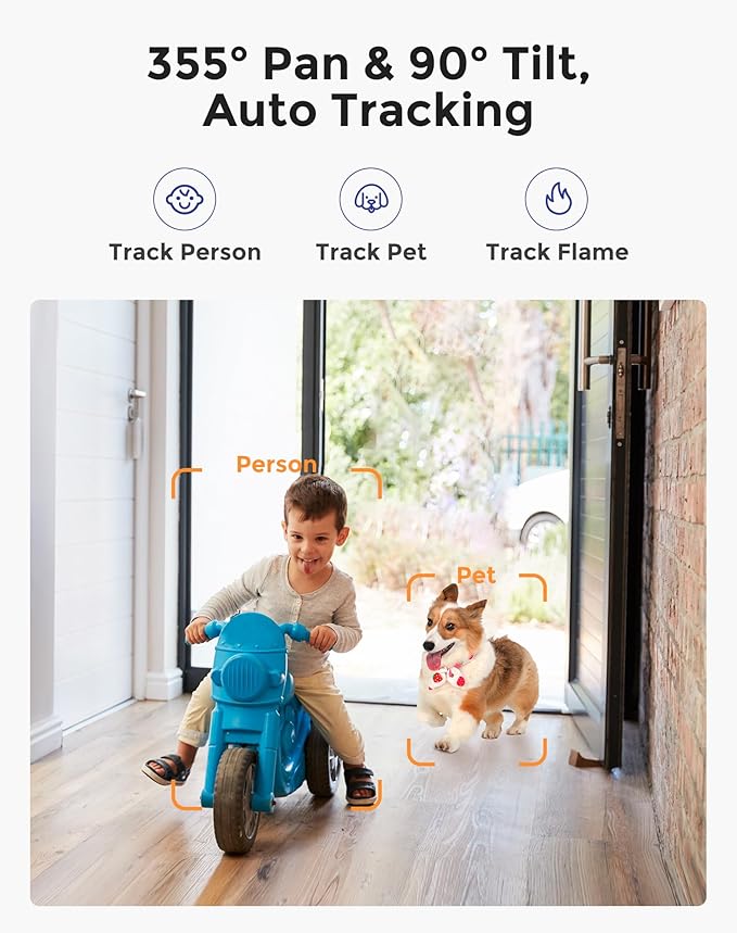 Hugolog 4K 8MP Indoor Pan/Tilt Security Camera with Auto-Focus,Ideal for Baby Monitor/Pet Camera/Home Security,Starlight Color Night Vision,Human/Pet AI,Noise Reduction,US Cloud,Works with Alexa