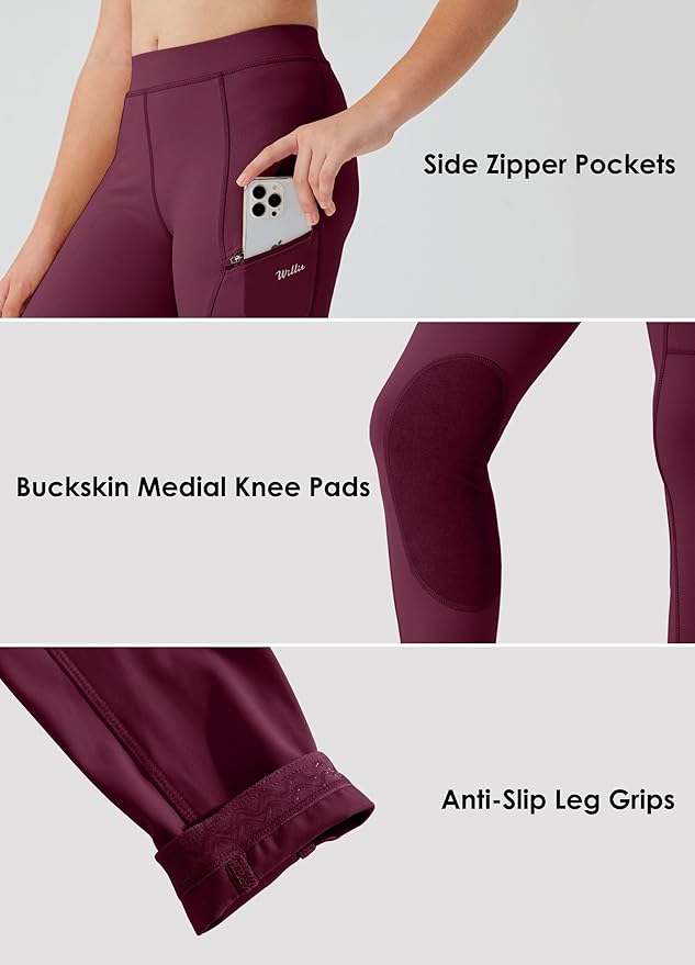 Willit Girls Horse Riding Pants Tights Kids Equestrian Breeches Knee-Patch Youth Schooling Tights Zipper Pockets