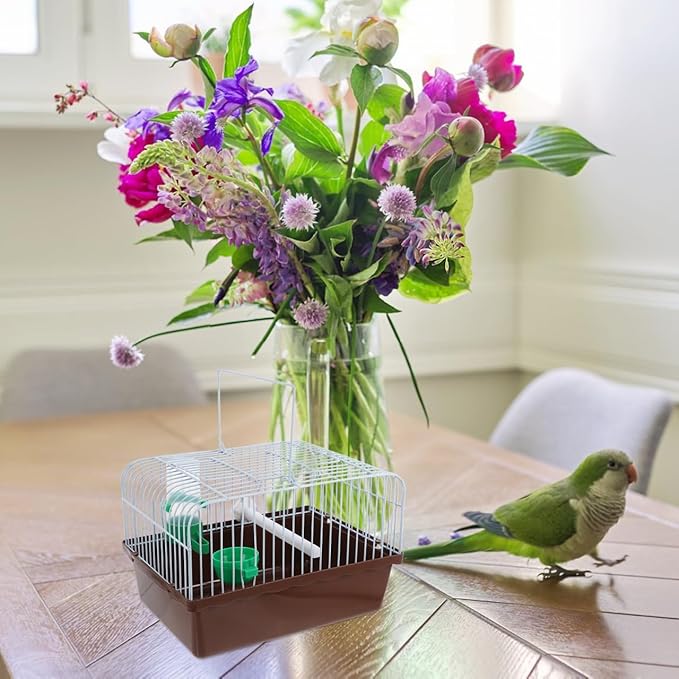 Bird Carrier Travel Cage Parrot Carrying Cage for Birds and Small Animals（Coffee）