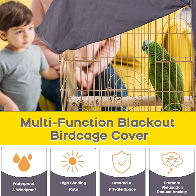 QBLEEV Birdcage Cover, Breathable Night Cover for Bird Cages, Parrot Cage Cover Shade Pet Universal Blackout Windproof Light-Proof Sleep Reduces Distractions Night Accessories Cloth Without Cage