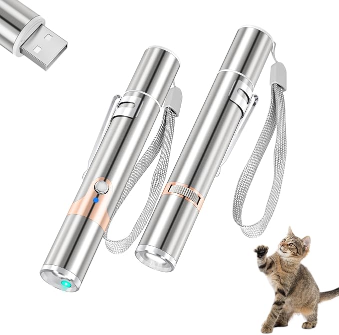 TBTeek Cat Toys for Indoor Cats, Unique Green Light, Rechargeable, 7 Adjustable Patterns, Interactive Kitten Pet Dog Red Dot Chase Light Toy for Cats Fun Playing Exercise(2 Pieces)