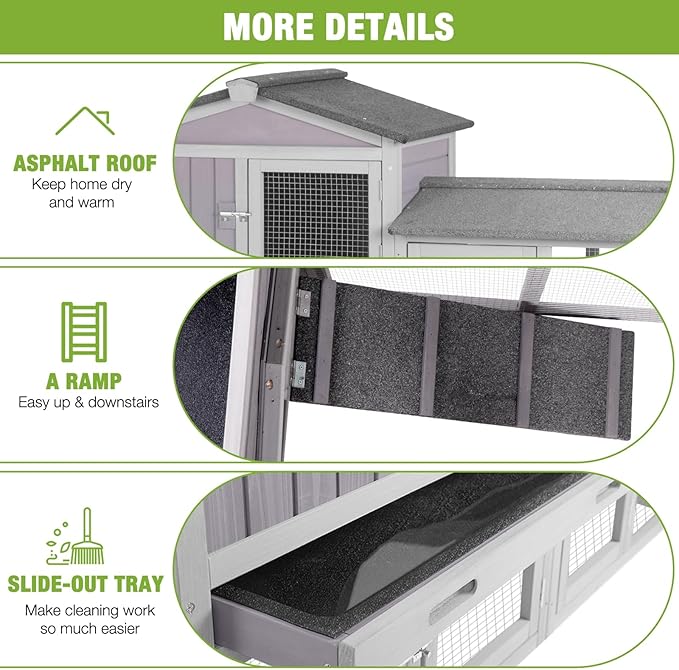 GUTINNEEN Chicken Coop Hen House with Run Outdoor Rabbit Cage Indoor Bunny Hutch with Waterproof Roof Poultry Cage,Rabbit Hutch with No Leakage Pull Out Tray (Two Sets)