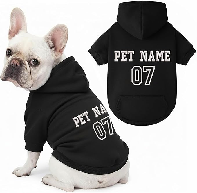 Noni Personalized Name and Number Dog Hoodie, Embroidered Puppy Sweater with Name Text, Custom Pet Clothes Warm Winter Outfit for Dogs, Pet Birthday Outfit, Gift for Dog Lovers