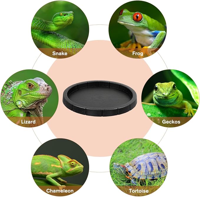 Popetpop 2 Pcs Reptile Feeding Dish: Plastic Turtle Food Bowl, Reptile Food Dish for Tortoise, Leopard Gecko, Lizard, Bearded Dragon, Snake Drinking and Eating (Black, 6.9 Inch)