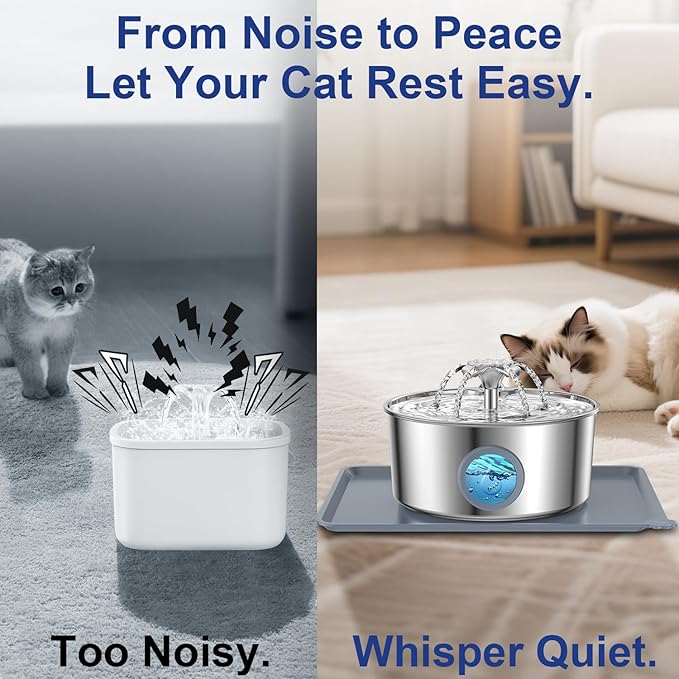 LucidShine 108oz/3.2L Stainless Steel Cat Water Fountain with 12 Filters (up to 1-Year Supply), Large Capacity Dog Water Fountain, Ultra Quiet Automatic Metal Pet Water Dispenser