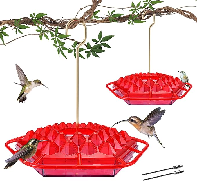 Hummingbird Feeders for Outdoors,Hanging Ant and Bee Proof,30 Feeding Ports Shirem Hummingbird Feeder,Built-in Ant Moat,Easy to Fill and Clean,14 Ounces (2 Pack)