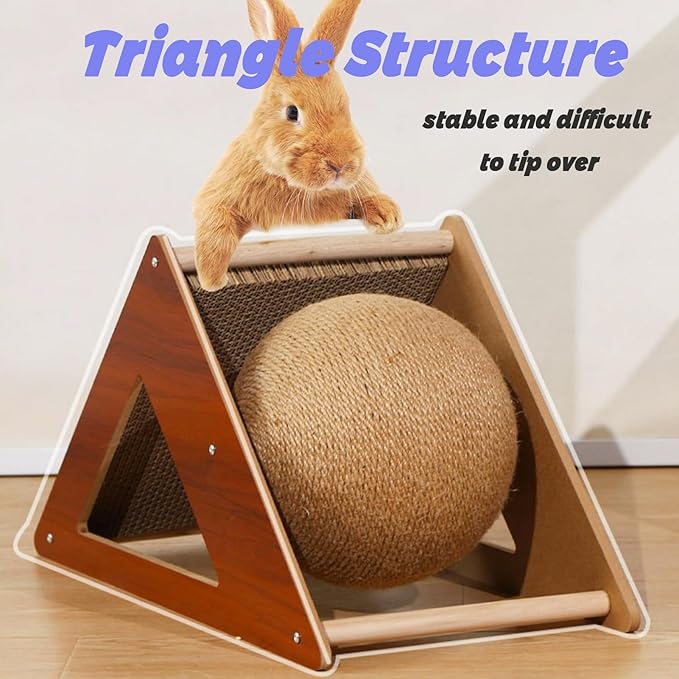 Rabbit Scratching Pad Cardboard, Natural Sisal Bunny Scratch Ball 2-in-1 Rabbits Enrichment Toys Pet Scratcher Interactive Toy for Indoor Bunnies Ferrets Chinchillas Small Animals