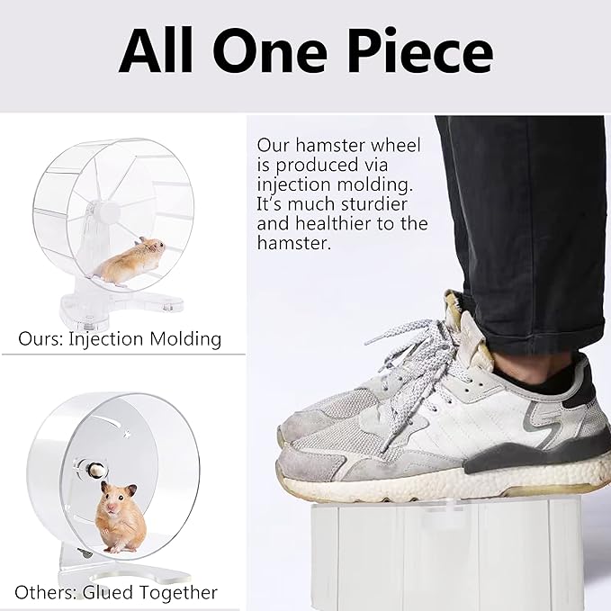 8.7" Super Silent Hamster Wheel for Hamster Exercise Wheel for Gerbil, Syrian & Dwarf, Chinchilla and More Small Anima Running Wheels with Stable Stand, Clear