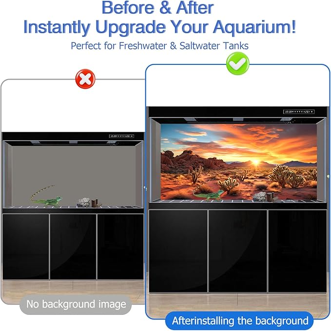 Aquarium Background & Terrarium Background – Ultra HD Static Cling, Tape-Free, Desert Sunset Design for Reptile Tank Decorations, Perfect for Bearded Dragon and Leopard Gecko Tanks 17.7 X 47.2 Inches