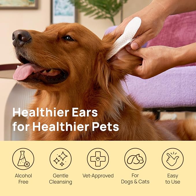 HICC PET Ear Cleaner Finger Wipes for Dogs & Cats, Vet-Recommended Dog Ear Infection Treatment to Relief Itching & Inflammation, Remove Wax, Dirt & Stop Smelly, Non-Irritating-100ct(Coconut Scent)