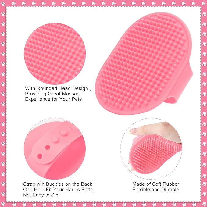 Rabbit and Small Pet Grooming Kit - Slicker Brush, Massage Glove, Nail Clipper, Flea Comb, Double-Sided Brush for Rabbits, Guinea Pigs, Hamsters (Pink)