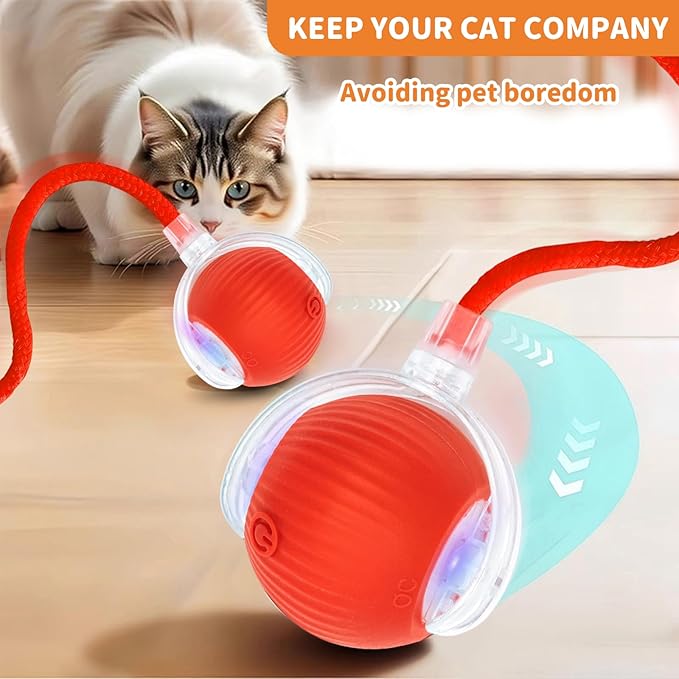 Interactive Cat Toys for Indoor Cats Smart Automatic Ball Rolling for Bored Kitten Pet Upgraded Speedy Moving Chase Dogs Toy Red