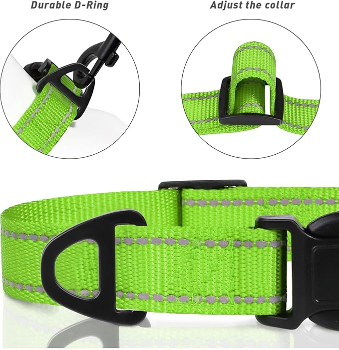 TagME Reflective Nylon Dog Collars, Adjustable Classic Pet Collar with Quick Release Buckle for Medium Dogs, Green, 1.0" Width