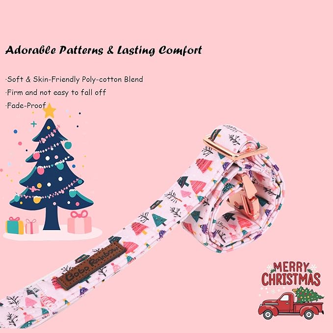 Christmas Dog Collar, Pink Christmas Tree Soft Comfortable Collars with Bow Adjustable Pet Collar with Premium Metal Buckle Puppy Necklace for Small Girl Dogs