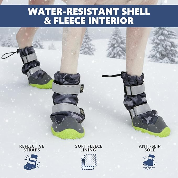 Spark Paws Dog Shoes, Waterproof Dog Boots for Medium to Large Dogs, Non Slip, Breathable Dog Booties and Paw Protectors - 4PCS Doggie Hiking Boots with Reflective Straps, Gray Camo, Size 3