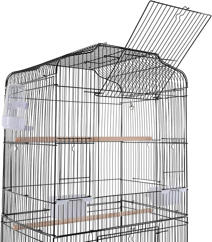 Freestanding Bird Cage Large Bird Cage with 4 Feeding Bowls & Waterer & 4 Universal Wheels & 2*Brake & Storage Rack & Slide-Out Tray & Mesh Panel Budgie Aviary for Balconies, in Homes, Shop（Black）