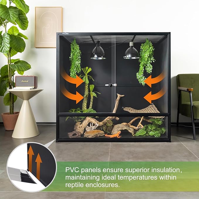 460 Gallon Connectable Reptile Tank 2-Pack with Kit, 96"x24"x46" Total, 48"x24"x46" Each, Large PVC Enclosures for Bearded Dragon & Ball Python, Front Glass Doors & Locks