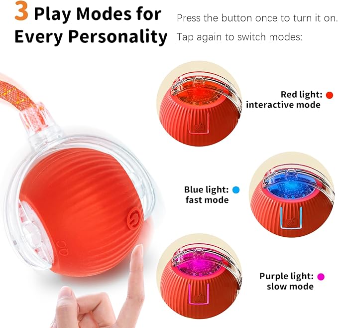 Interactive Cat Toys for Indoor Cats Smart Automatic Ball Rolling for Bored Kitten Pet Upgraded Speedy Moving Chase Dogs Toy Red Dragonfly