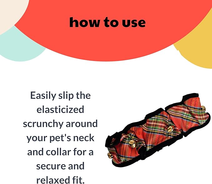 Huxley & Kent Ruff Pet Scrunchy | Shiny Christmas Plaid (Small) | Festive Christmas/Holiday Neckwear for Dogs/Cats | Fun Stretchable Costume Accessory | Soft Collar with Bells