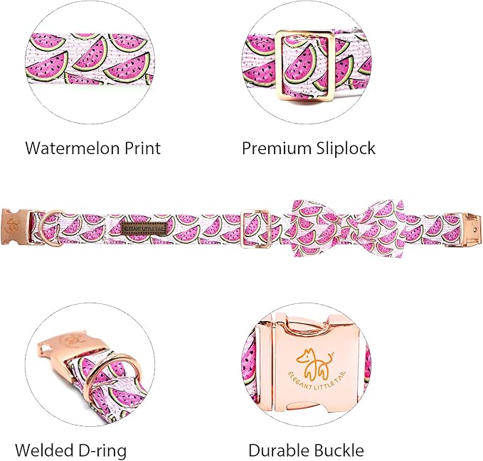 Elegant little tail Dog Collar, Watermelon Print Pet Collar Summer Dog Collar Durable Metal Buckle Dog Collars Cotton Pet Adjustable Dog Collars for Large Dogs