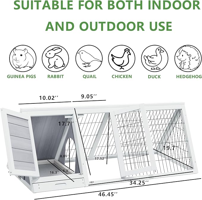 Chicken Run Coop,Wooden A-Frame Quail Cages Rabbit Hutch with Ventilating Wire & 3 Doors Indoor Outdoor Portable Playpen Run House for Duck Chick Poultry & Small Animals (Grey)