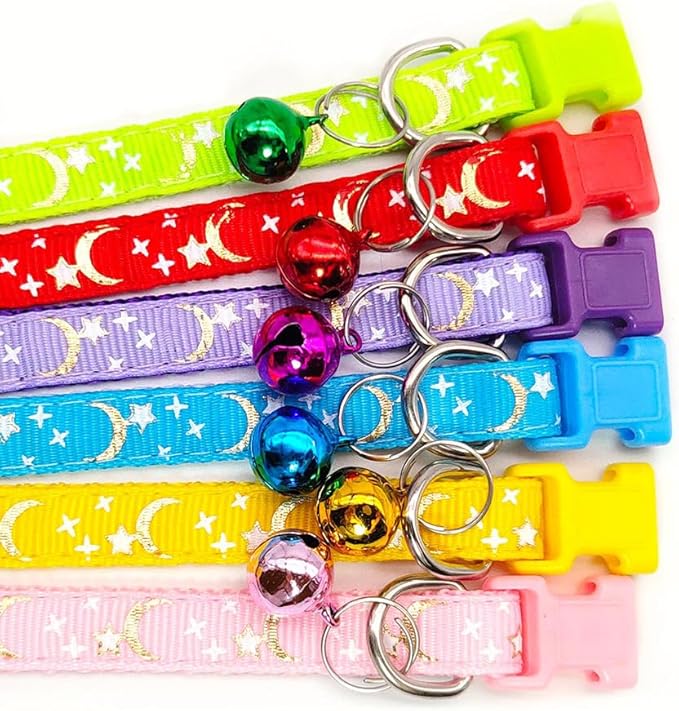 Reflective Cat Collars Breakaway with Bell Moons Stars 2 Pack Girl Boy Pet Kitten Collar Adjustable 7.5-12.5 Inch (red)