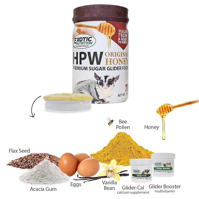 Exotic Nutrition Sugar Glider HPW Diet Jar - High Protein Healthy Natural No Mess Food for Sugar Gliders - High Protein Wombaroo Diet (Original)