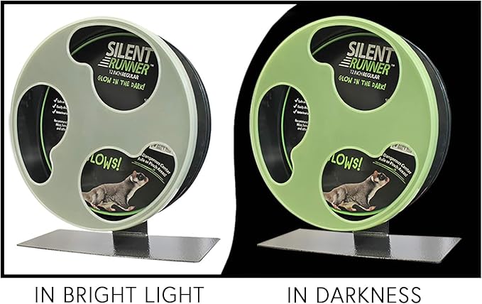 Exotic Nutrition Silent Runner Glow Wheel - 12" Regular - Silent, Fast, Durable Exercise Wheel - Sugar Gliders, Hamsters, Female Rats, Mice & Small Pets