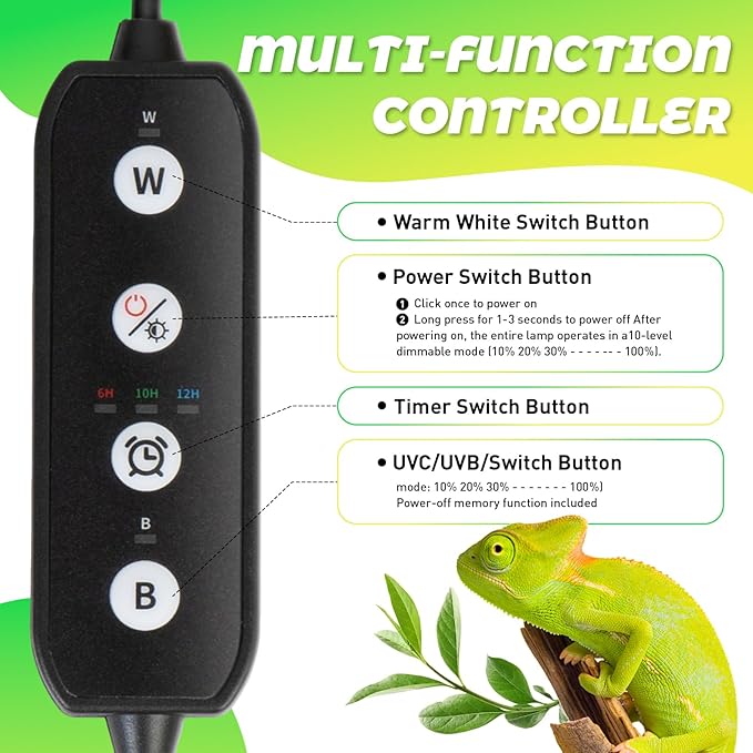 UVB Light for Bearded Dragon,LED UVB Light for Reptiles,Dimmable Brightness 18W 10Inch Reptile UVB Heat Lamp for Chameleon,Turtles,Lizard,Tortoise,Gecko,Snake, Adjustable 6/10/12-Hour Cycles