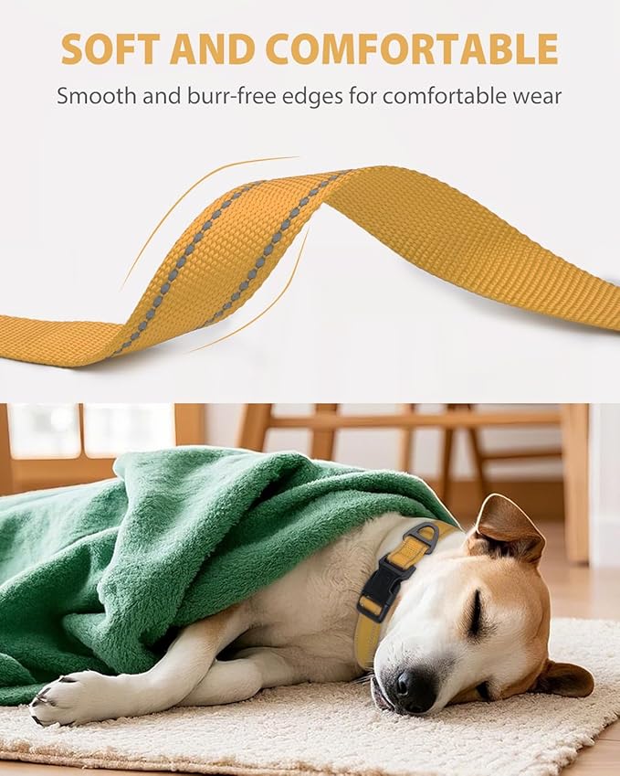 Joytale Large Dog Collar, Reflective and Adjustable Nylon Pet Collar with Quick-Release Buckle for Large Dogs, Khaki, L