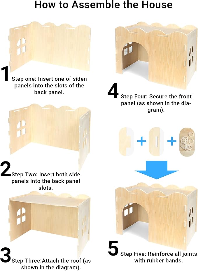 Guinea Pig Hideout, Natural Wooden Chew Proof Hideaway Hut for Small Pets (Wood, Rabbit)