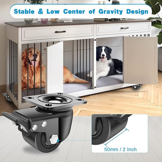 Nefish 3-Inch Heavy Duty Casters Set of 4, Industrial Grade Casters Wheels 4400 LBS, Low Gravity Plate Swivel Caster with Brake, Durable & Corrosion-Resistant Nylon Wheels for Industrial, Machine