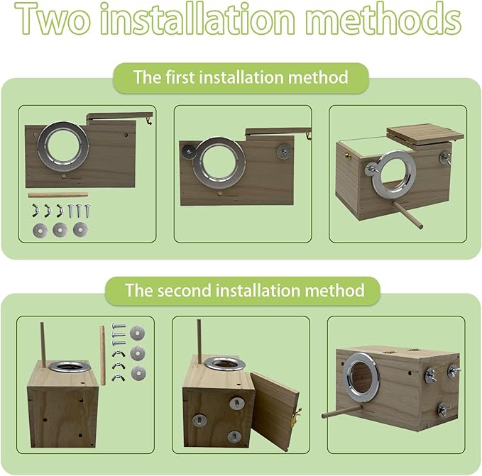 Parakeet Nesting Box, 7.87 X 4.72 X 4.72 inch Transparent Bird Nest Breeding Box with Perch Parrot Mating Box Wood Bird House Aviary for cage (S Horizontal Transparent+Wood)